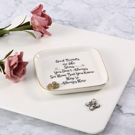 Scwhousi Good Friends Bestie Gifts for Women Her, Ceramic Ring Dish for Friends Birthday Gift - Good Friends are Like Stars, You Don't Always See Them But You Know They're Always There