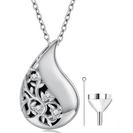 Teardrop Urn Necklace, Stainless Steel Ashes Pendant Funeral Loved Ones Gift, Memorial Jewelry for Women (silver)