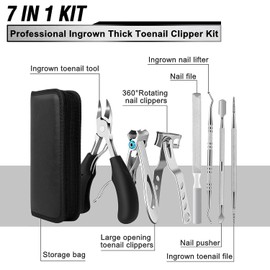 Ronluuu Toenail Clippers for Seniors Thick Toenails, Heavy Duty Toe Nail Clippers Adult Thick Nails Long Handle, 7 in 1 Large Toenail Clippers for Thick Nails