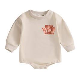 CHAUKAREAUL Newborn Baby Girl Boy Christmas Outfit Long Sleeve Embroidery Patterns Sweatshirt Romper Fall Clothes (Khaki-5, 6-12 Months)