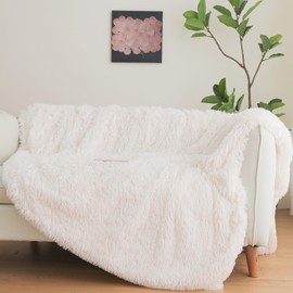 Beige Faux Fur Throw Blanket, Beige 50" x 60" Fluffy Blanket Throw, Shaggy Plush Decorative Couch Blanket, Cute Furry Throw Holidy Fuzzy Lap Blanket for Kids Women Men Teen Girls