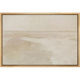 MUDECOR Framed Canvas Print Wall Art Minimalist Desert Landscape Subtle Beige Abstract Horizon Illustrations Fine Art Decorative Zen Country/Farmhouse Retro for Bedroom - 16"x24" Natural