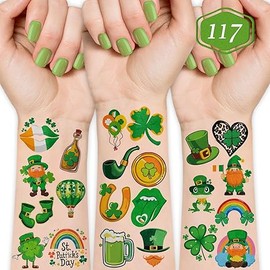 117 PCS St Patricks Day Temporary Tattoos St. Patrick's Day Shamrock Face Stickers Shamrock Tattoos Irish Party Favor Accessories, Saint Patricks Day Fake Tattoo Lucky Green Four Leaf Clover Decals