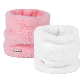 2 Pieces Winter Neck Warmer Thick Fleece Kids Baby Scarf Boys Girls Round Thermal Windproof Dustproof Face Covering Autumn Winter for Cycling Motocycle Outdoor Sports (Pink+White)