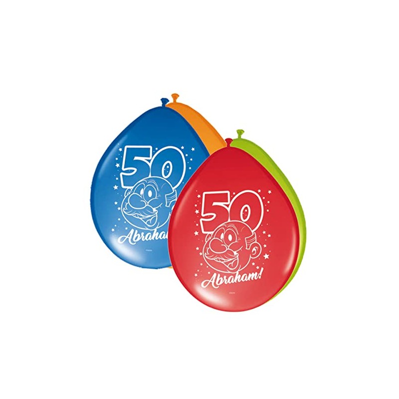 Folat 65655 50th Birthday Abraham Rainbow Balloons 30cm-8 Pieces, Multi-Colored