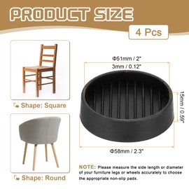 PATIKIL 2.3 Inch Rubber Furniture Pads, 4 Pack Non-Slip Furniture Coasters Round Anti Skid Caster Cups Furniture Feet Cup Floor Protectors for Bed Couch Stoppers, Black