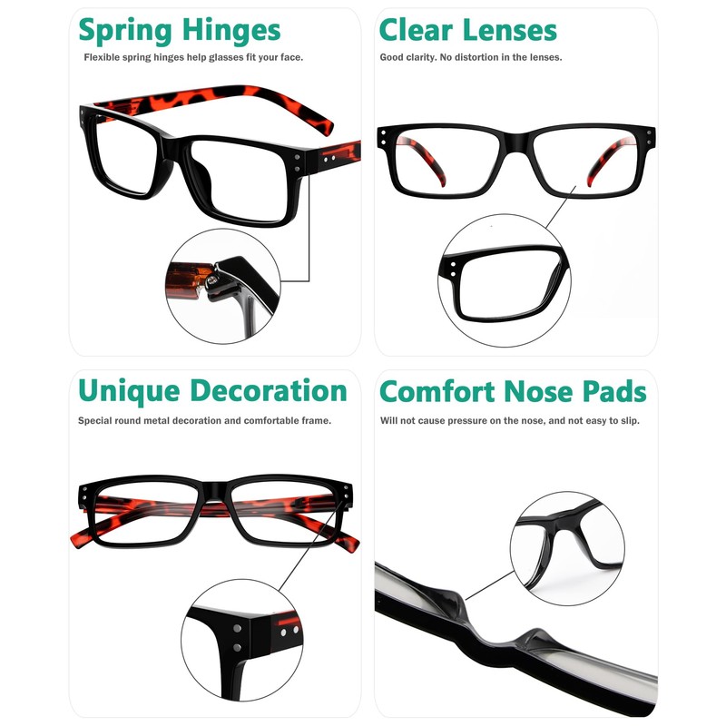 Eyekepper Vintage Reading Glasses for Men - 5 Pack Spring