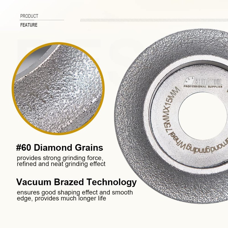 SHDIATOOL 3 Inch Profile Hand Diamond Wheel Height 15mm Demi-bullnose
