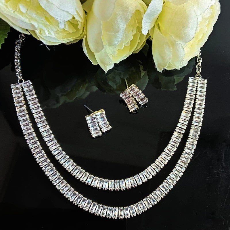 Efulgenz Women's Jewelry Set Cubic Zirconia Layered Necklace and Earrings