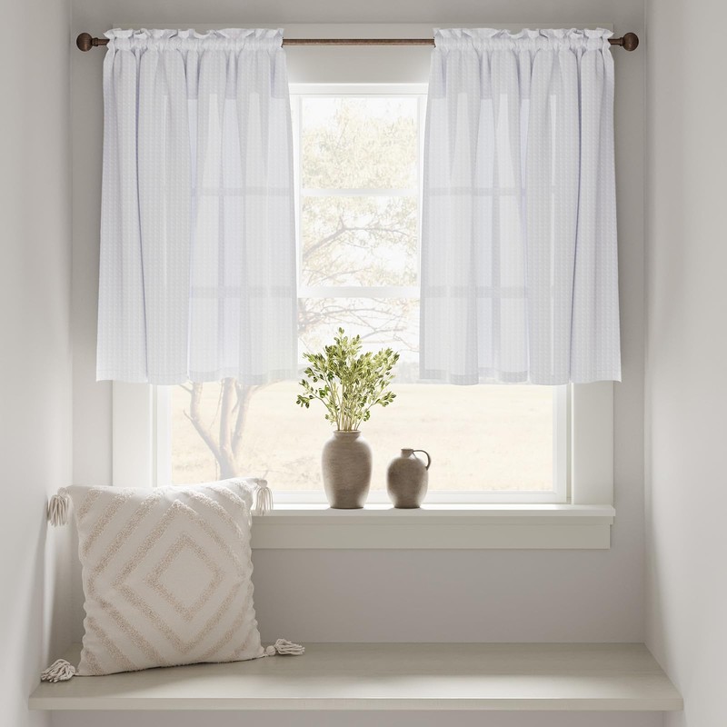 TOPICK White Kitchen Curtains 36 Inch Curtains Waffle Weave Textured