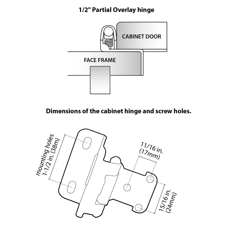 DecoBasics 20 Pack 1/2" Overlay Brushed Gold Cabinet Hinges for