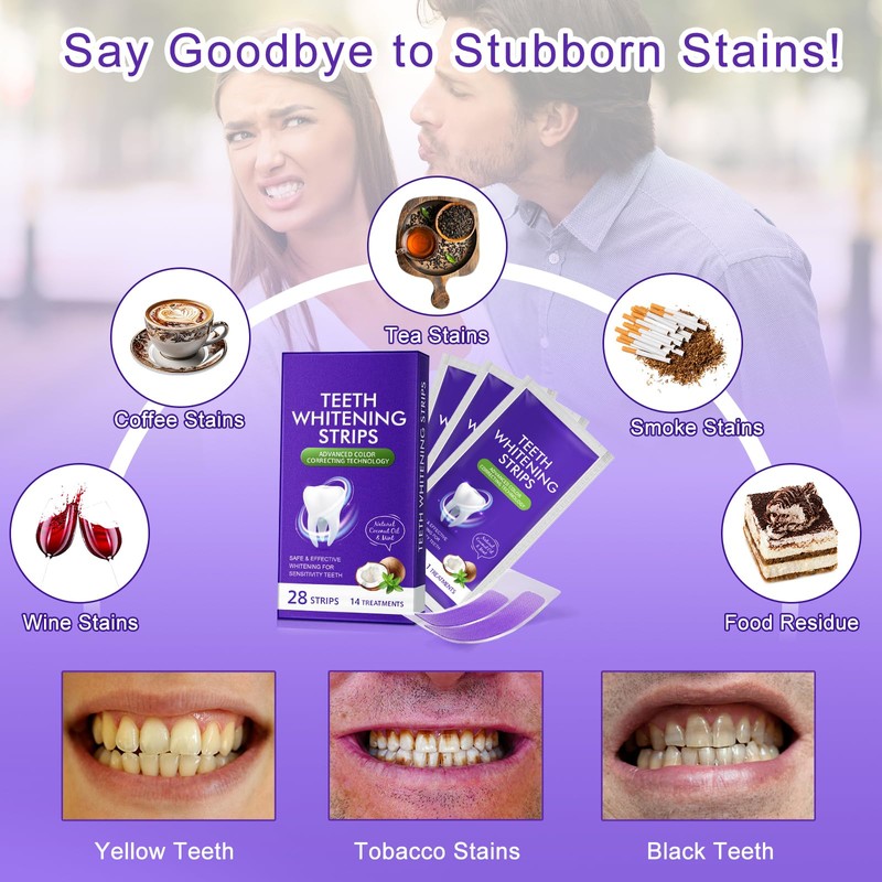Teeth Whitening Strips, Purple Tooth Whitening Strips 14 Treatments, Enamel
