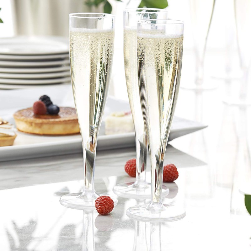 Party Essentials One Piece 5 oz. Plastic Champagne Flutes, Clear