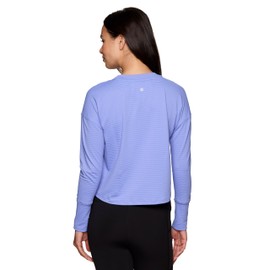 RBX Activewear Long Sleeve Mesh Running Top for Women, Quick Drying Breathable Mesh Crewneck Workout Tee for Yoga Periwinkle M