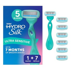 Schick Hydro Silk Ultra Sensitive Razor for Women | Womens Razor for Sensitive Skin, 5 Blade Razors for Women, Womens Razors for Shaving, Includes 1 Handle & 7 Refills