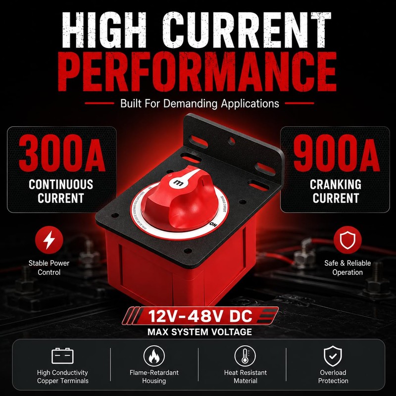 Battery Disconnect Switch 12-48v 300a with Mounting Bracket, Marine Battery