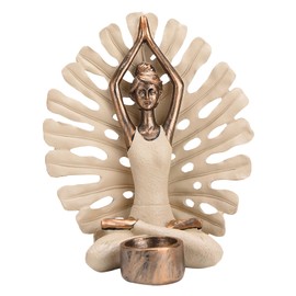 BRABUD Resin Yoga Girl Candleholder Statue 9.1''(H) Meditation Lady Tealight Candlestick Modern Figurine Home Desk Shelf Decor Gift TQSHBS39