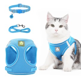 NeuWee Cat Harness and Leash with Cat Collar for Walking, Adjustable Lightweight Cat Leash and Harness Set, Escape Proof Soft Adjustable Vest Harnesses for Small Medium Cats (Blue, L)