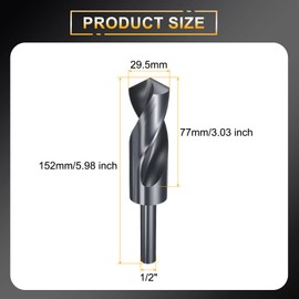 sourcing map 29.5mm Drill Bit 1/2" Reduced Shank Round 4341 High Speed Steel Nitriding Black 118° Standard Point for Plastic Wood Copper Aluminum Iron Medium Soft Metal