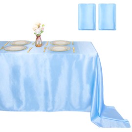 ShinyBeauty Baby Blue Tablecloth Rectangle 60X102 Inch 2 Packs Satin Tablecloths Silky Table Cloth Overlay Polyester Light Blue Table-Cloths for Parties,Wedding,Dining Tables Decor