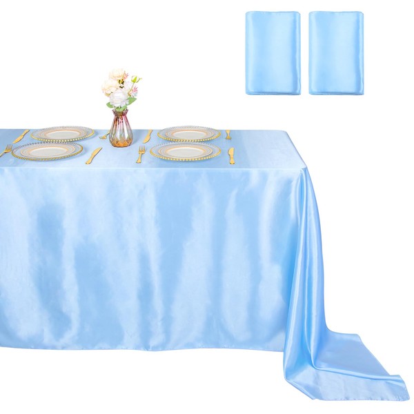 ShinyBeauty Baby Blue Tablecloth Rectangle 60X102 Inch 2 Packs Satin