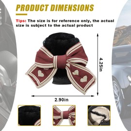 Car Gear Shift Knob Cover, Cute Bow Tie Shifter Stick Protective Cover, Universal Stick Shifting Handle Cover, Winter Auto Interior Decoration Accessories for Automatic/Manual Vehicle (Red heart)