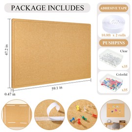 Briwooody Large Bulletin Board Felt Cork Boards for Wall Frameless Foldable Pin Board Decorative Board Self Adhesive Notice Board with 70 Push Pins for School Home Office(Camel,59'' X 47'')