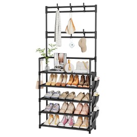 Shoe Rack 5 Tier Shoe Organizer Storage 15-20 Pairs of Shoes Shoe Rack for Closet Entrance Shoe Rack Organizer with Hooks and Side Pocket Entryway Shoe Holder Space Saving Free Standing Shoe Racks