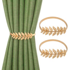 Minicoco Curtain Tie Backs 2 Pack Gold Curtain Tie Backs for Home Office Room Decor Minimalist Style Metal Springs Curtain Holdbacks(Golden Leaf)
