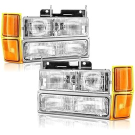 Headlights Assembly Compatible With 1994 1995 1996 1997 1998 OBS Chevy Silverado C/K 1500 2500 3500 Suburban, 95-99 Tahoe Headlamp w/Bumper Light,Factory Style