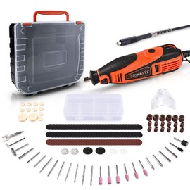 GOXAWEE Rotary Tool Kit with 180 Rotary Tool Accessories & Flex Shaft & Universal Collet, 5 Variable Speed Rotary Multi-Tool, Mini Electric Drill Set for Crafting DIY Project(Orange)