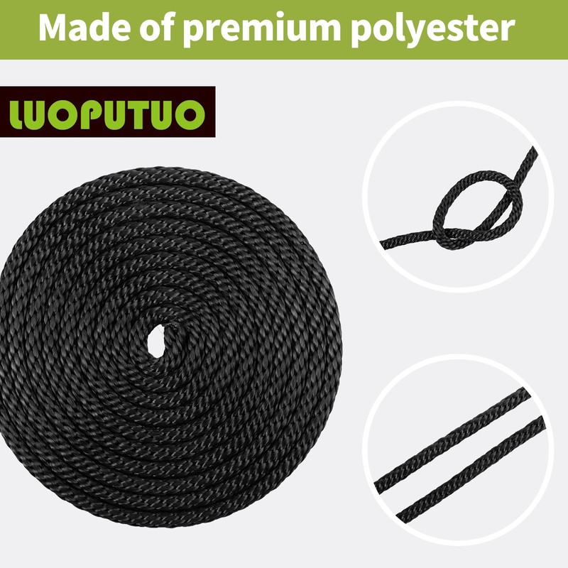 5/16 Inch × 250 FT Black Polyester Solid Braid Rope