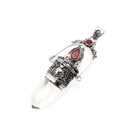 Windalf Large Elben Wish & Happiness Jewellery Pendant ARKENSTONE 8.5 cm Vintage Healing & Power Rock Crystal Amulet with Garnet Stones Bohemia Touch Handmade 925 Sterling Silver, Sterling Silver