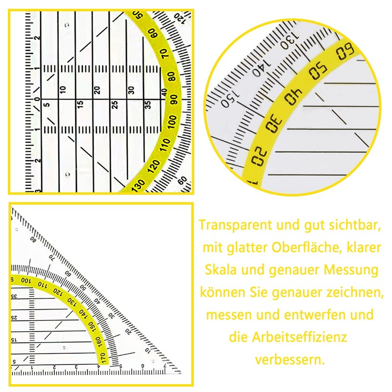 Geometry Triangle, Set of 4 Plastic Protractors, Set Squares, Drawing
