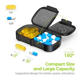 AUVON XL Weekly Pill Organizer 2 Times a Day, Pill Box 7 Day with One-Side Large Openings for Easy to Use, Black Privacy Protection AM PM Pill Case fo