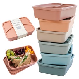 Spoondrift 100% Food Grade Eco-Friendly Leak-Proof Silicone Bento Box Lunchbox, Microwave Safe | For Child And Adult, 4 Compartment, Choose from 6 Colors, Includes 1 Box (Terracotta)