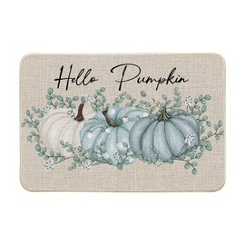 Artoid Mode Hello Pumpkin Eucalyptus Fall Doormat, Autumn Home Decor Low-Profile Switch Rug Door Mat Floor Mat for Indoor Outdoor 24x35 Inch