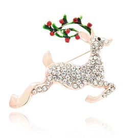 Christmas Brooch Pins Crystal Christmas Tree Snowflake Reindeer Jingle Bell Brooches Holiday Party Gift for Women (Elk)
