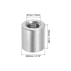 QUARKZMAN Pack of 4 M12 Round Connection Nuts, 304 Stainless Steel Coupling Nut 25 mm/1 Inch Length Sleeve Rod Pin Nut for Bracket, M12 x 25 x 20 mm