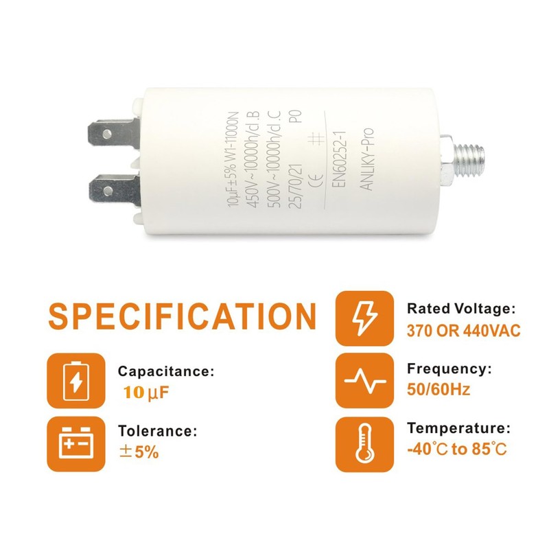 10µF 450V AMP Capacitor Motor Capacitor Starting Capacitor, CBB60 Plug