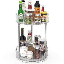 XWF Lazy Susan 360° Rotating Double Layer Storage Rack - Kitchen Turntable Spice Rack,Non-slip Base Design, Suitable for Seasoning Bottles, Spice Jars, Cosmetics (8.5 Inch Diameter)