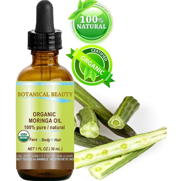 MORINGA OIL CERTIFIED ORGANIC. 100% Pure/Natural/Undiluted. 1 Fl.oz.- 30 ml. For Skin, Hair, Lip and Nail Care. by Botanical Beauty