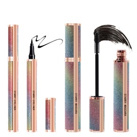 Set De Máscara De Pestañas Con Fibras De Seda 4D, Máscara De Pestañas Y Delineador De Ojos Negros, Kit De Larga Duración Y Lápiz Delineador De Ojos...