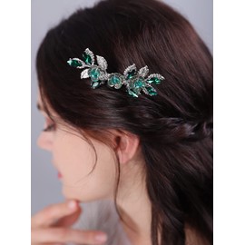 JWICOS Bridal Green Crystal Hair Comb Wedding Headpiece Prom Party Festival Hair Accessories for Women and Girls