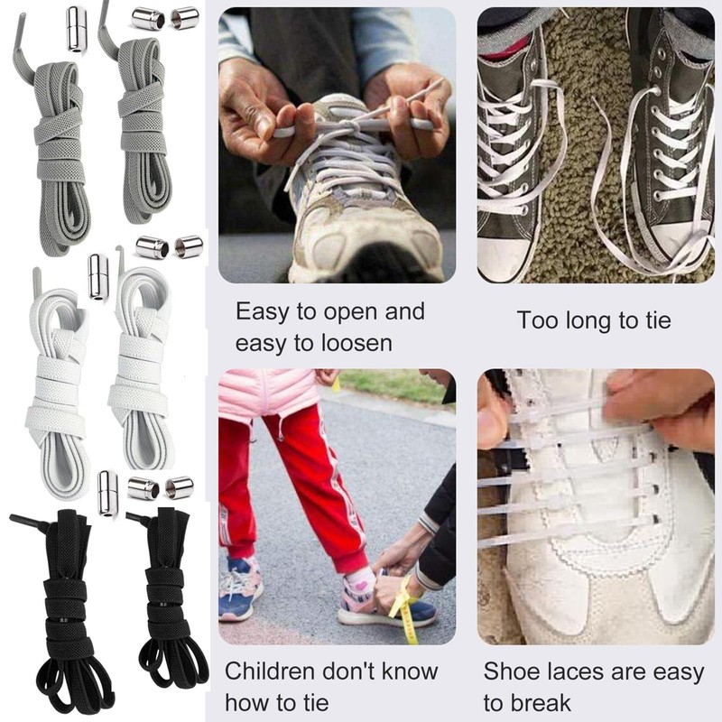 Gentpovth 6 Pairs Elastic Shoelaces, Black / White / Grey