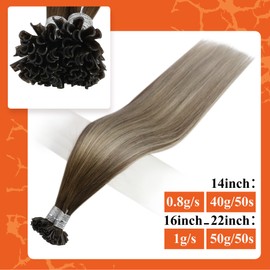 Full Shine U Tip Hair Extensions Human Hair Color #3/8/22 Hair Extensions for Women 22 Inch Keratin Fusion Hair Extensions 50 Strands Nail Tip Hair Extensions