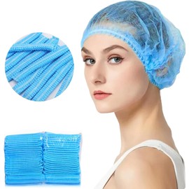 100X Disposable Hair Net Caps, Disposable Breathable Fluffy Hat Hair Net Hair Sleeves with Swivel Side Headbands, Unisex, Perfect for Sleeping Hair Nets, Hair Nets Food Service,Personal Care (Blue)