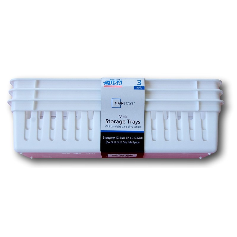 Slim Plastic Storage Trays Baskets in White- Set of 3