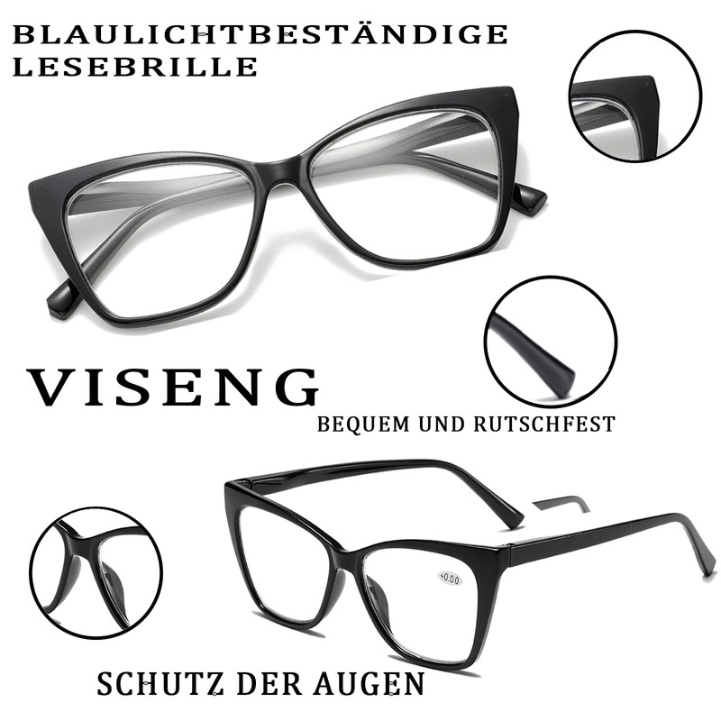 Viseng 3 Pack Mode Katzenaugen Lesebrille Mit großem Rahmen Anti