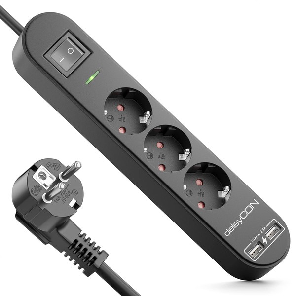 deleycon 1.5 m 3-way Power Strip with USB Power Strip,